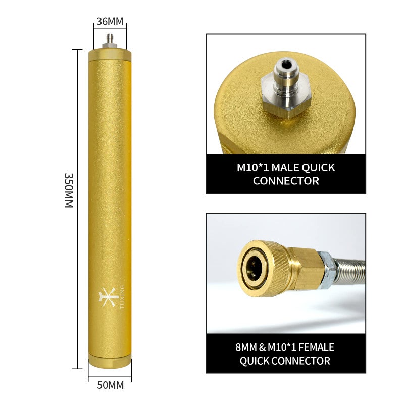 TUXING فلتر زيت وماء لضاغط الهواء TUXING 4500Psi PCP، فلتر هواء عالي الضغط، فاصل زيت الماء للغوص مع موصل سريع أنثوي وذكري 8 مم لشحن بندقية الهواء PCP وخزان الغوص L350*OD49*ID36mm - Image 2